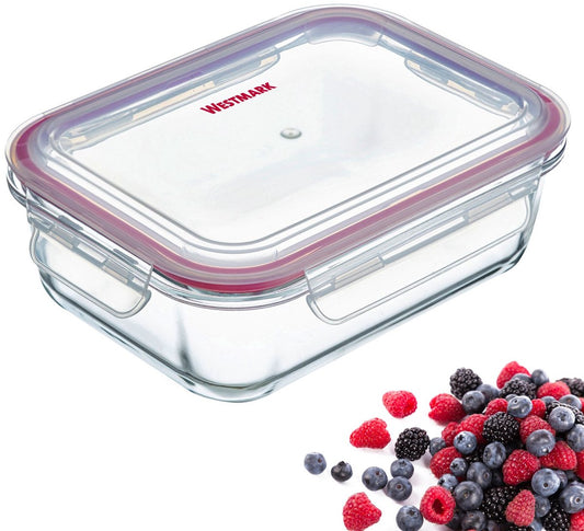 Westmark food container + lid, 370 ml, airtight, oven-freezer-microwave-safe, BPA-free, glass plastic silicone, transparent red, 234122e1