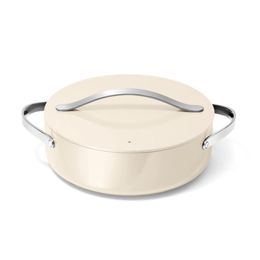 Caraway Rondeau - 6 Qt Non-Stick Pan with Lid - Free From Forever Chemicals - Perfect for Searing Braising & Roasting - Cream